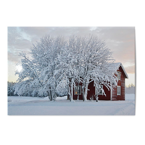 Vykort Vinter Röd stuga