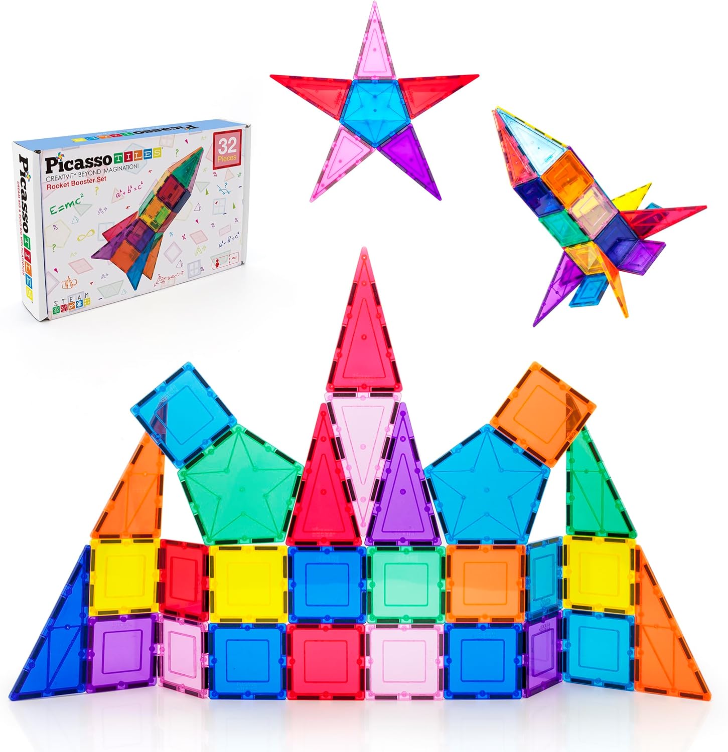 PicassoTiles Magnetiska byggnadsplattor Raket 32 delar 4