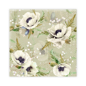 Kaffeservett 20p Blommor vita