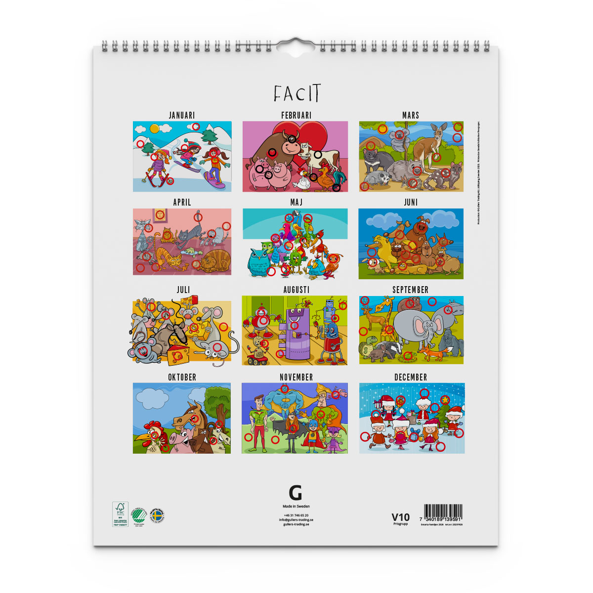 Familjekalender Smarta Familjen 2026 baksida