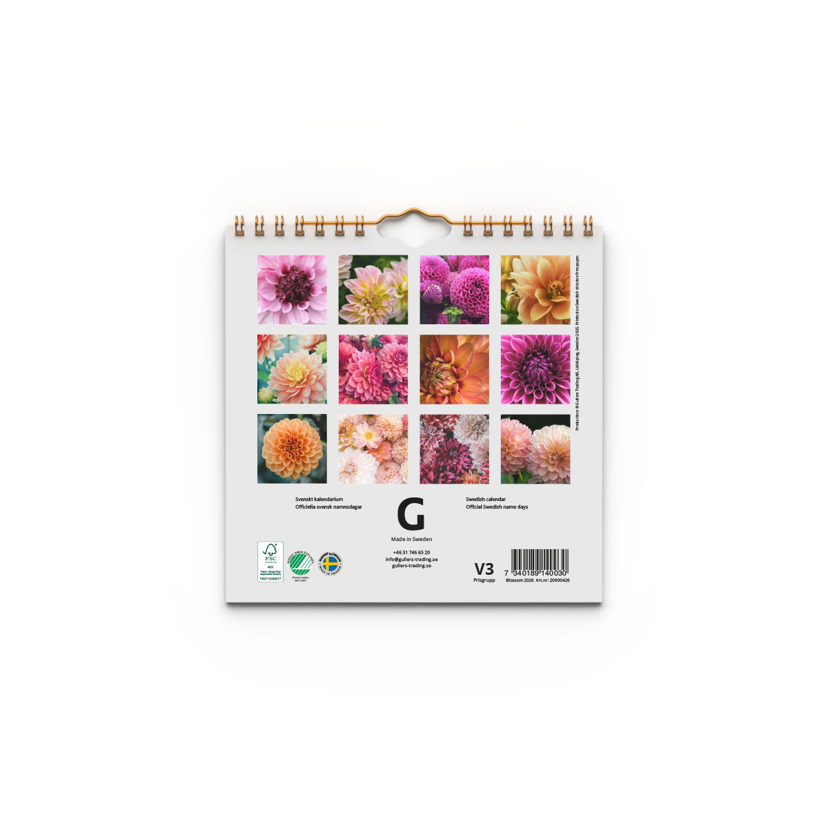 Väggkalender Blossom Mini 2026 baksida