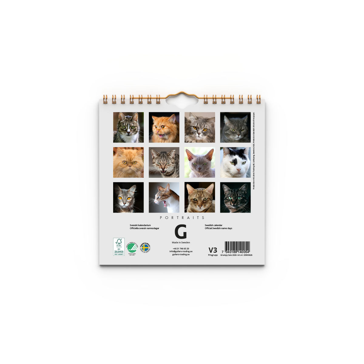Väggkalender Grumpy Cats Mini 2026 baksida