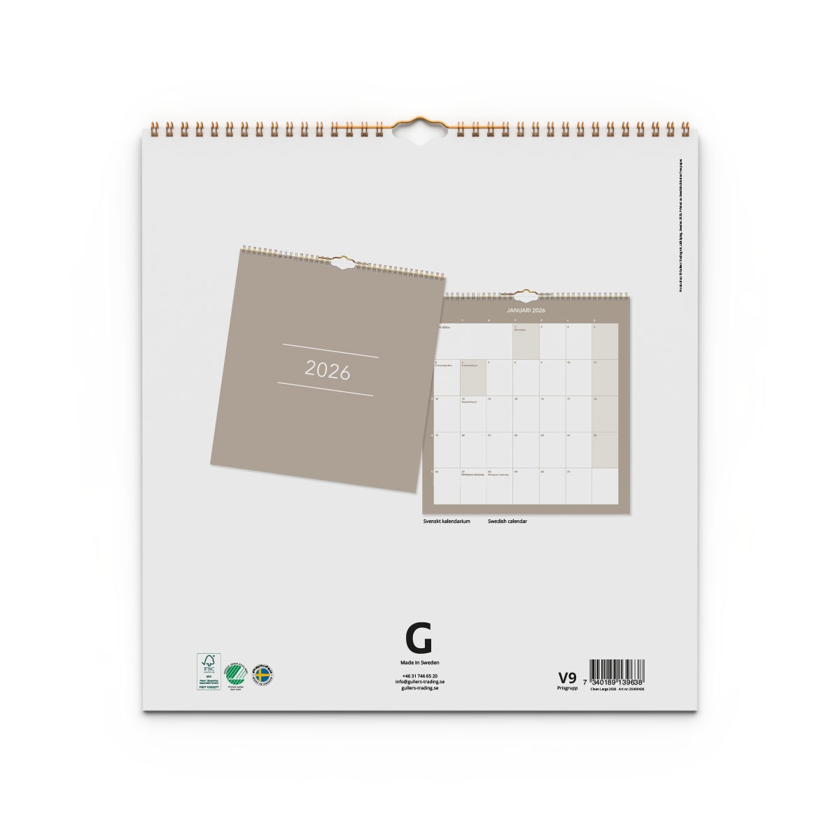 Väggkalender Clean 2026 baksida_