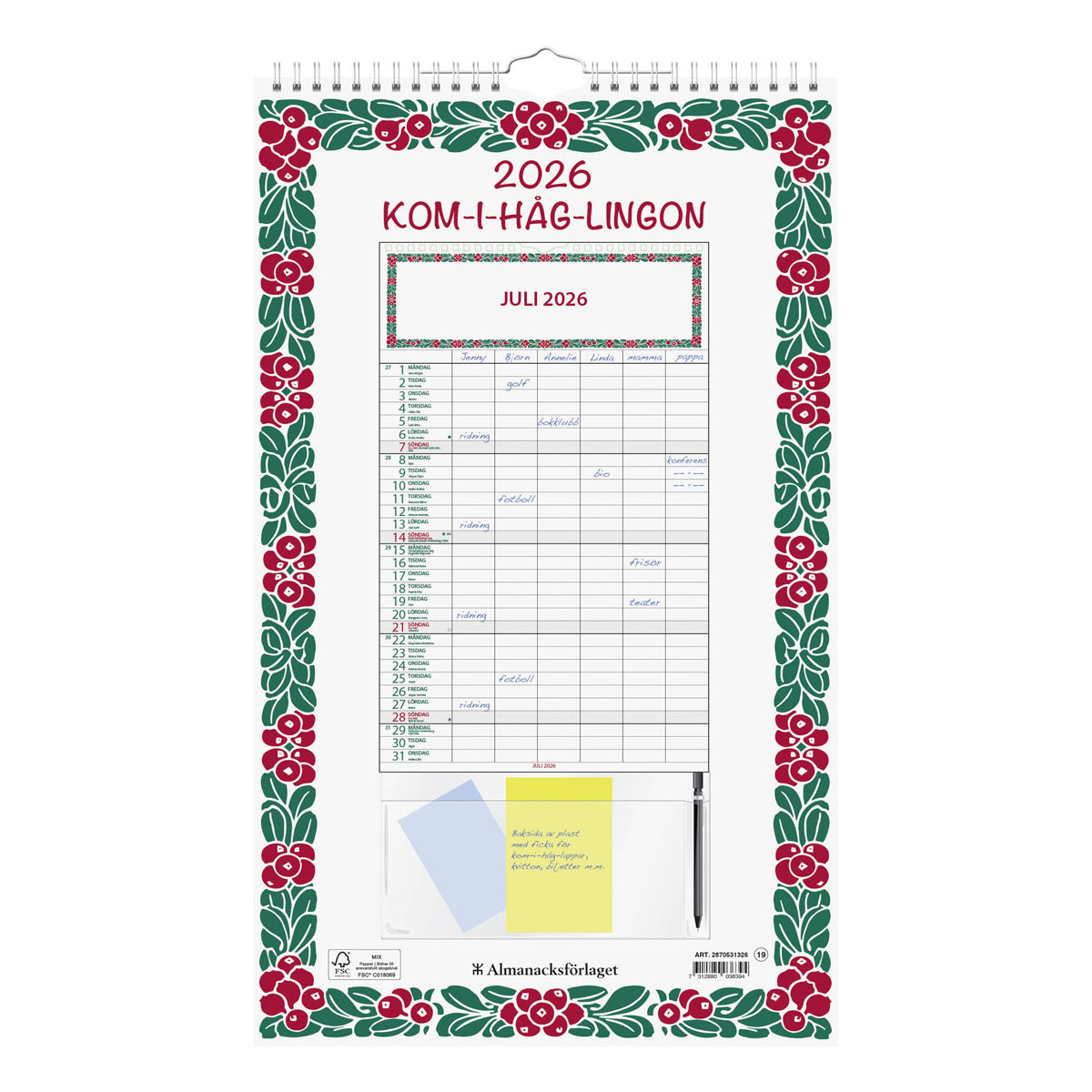 Familjekalender Kom i håg Lingon 2026