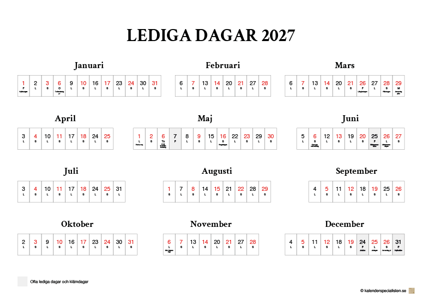 Lediga dagar 2027 bild Lediga dagar 2027 bild