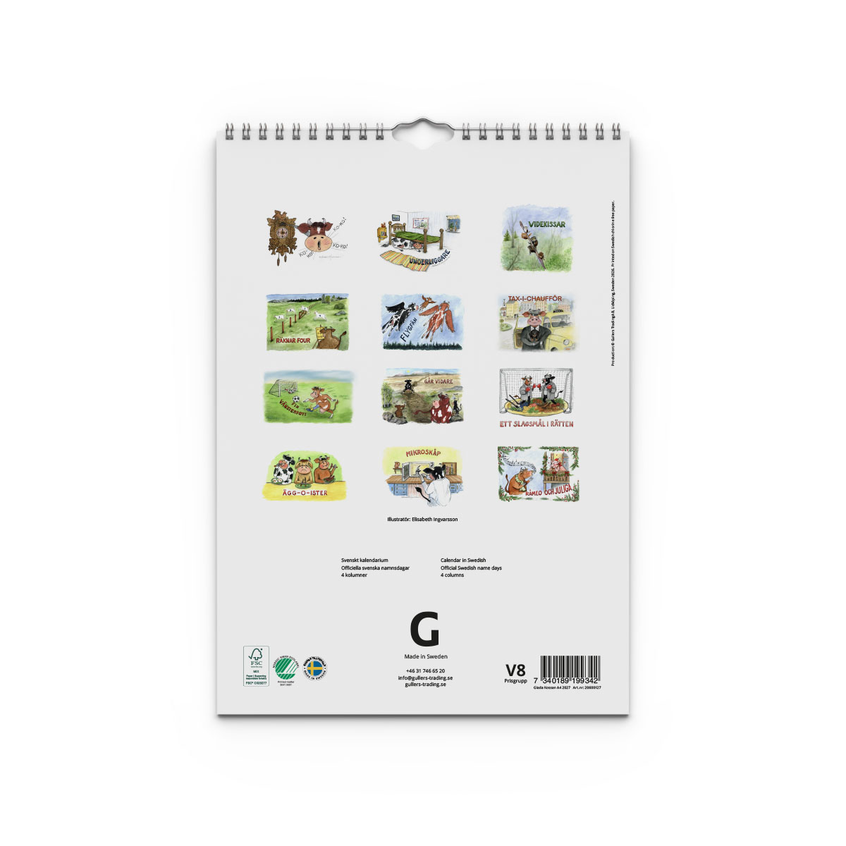 Familjekalender Glada Kossan 2027 baksida