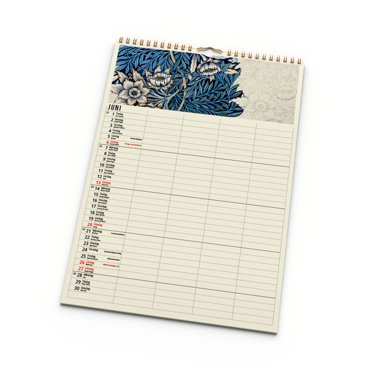 Familjekalender William Morris 2027 uppslag