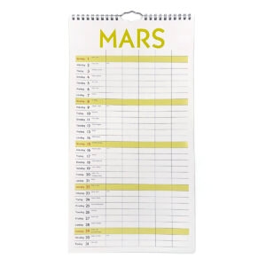 Familjekalender fem kolumner 2026 uppslag
