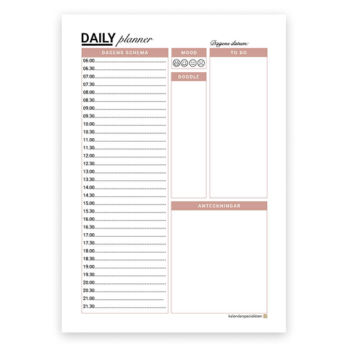 Gratis Daily planner Rosa Förhandsvisning av nedladdningsbart dokument