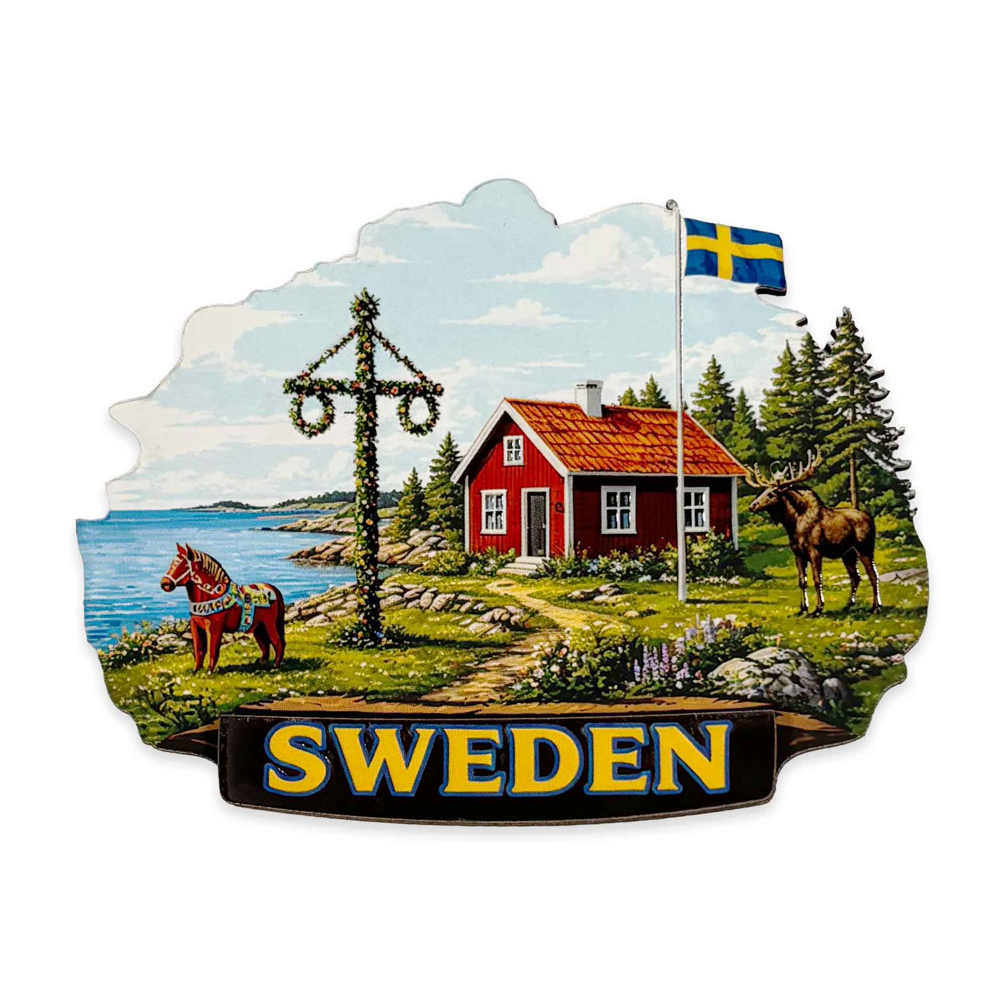 Magnet Trä Röd Stuga Sweden Magnet Trä Röd Stuga Sweden